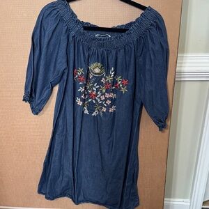 Embroidered Blue Off-Shoulder Top